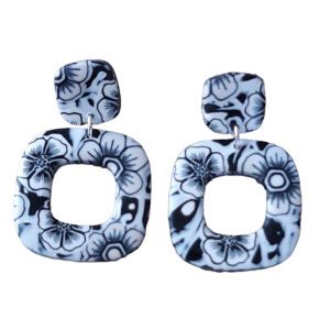 Boucles d'oreille noir et blanc dessin fleur isycrea bijoux saint malo