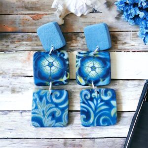 Boucles d'oreilles denim en pâte polymère isycrea bijoux saint malo