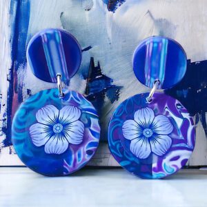 Boucles d'oreilles en pâte polymère mokume gané bleu et violet isycrea bijoux saint malo