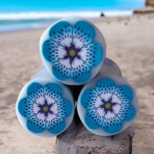 Motif ou canne fleur à pois en pâte polymère turquoise et prune isycrea bijoux saint malo