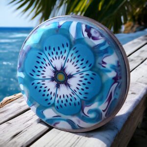 Bague fleur à pois en pâte polymère turquoise et violet isycrea bijoux saint malo