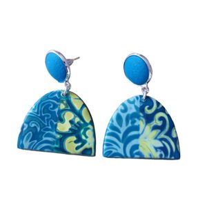 Boucles d'oreilles multicolore bleu canard et jaune en pâte polymère isycrea bijoux saint malo