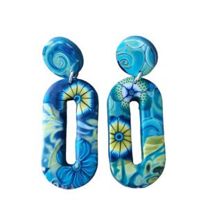 Boucles d'oreilles multicolore bleu canard et jaune en pâte polymère isycrea bijoux saint malo
